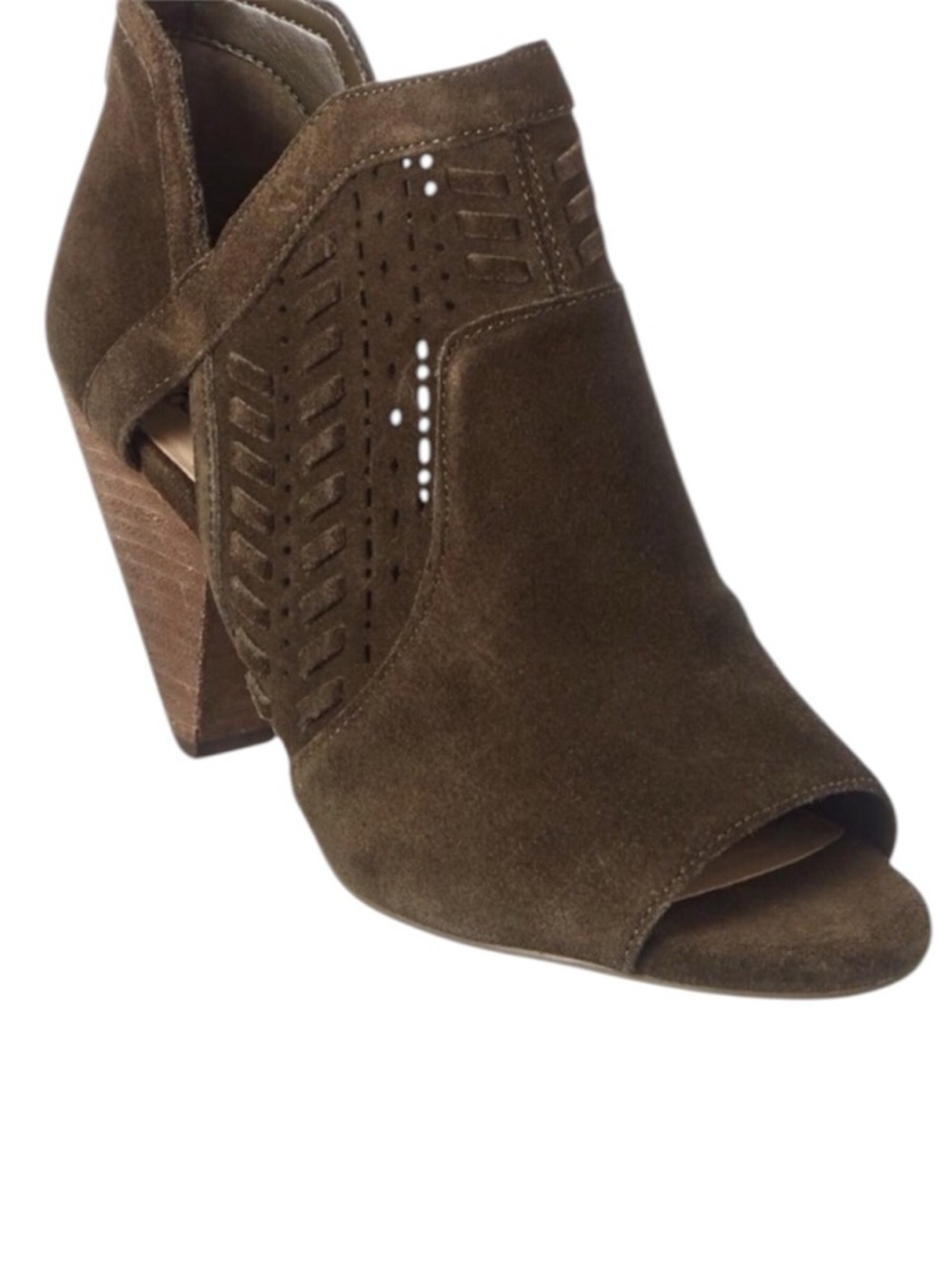 Vince Camuto VERONA Peep- toe Sandal Shootie Dark Green Suede Cone Heel Size-9.5